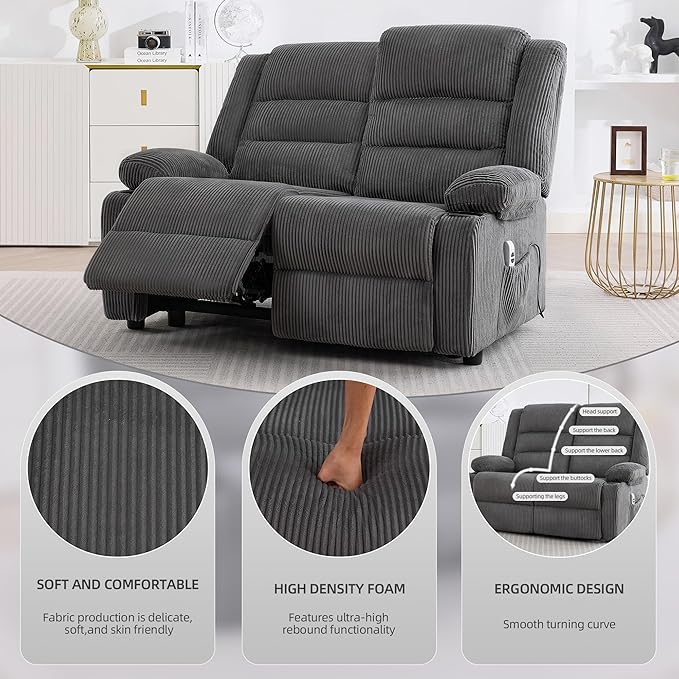 52Inch Power Loveseat ReclinerElectric Reclining Loveseat SofaAdjustable Love seat Recliner Sofa for Living RoomBedroom with Charging Ports(Striped Gray loveseat)