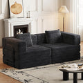 KEIKI 72.4'' Convertible Sofa Bed 2 Seat Corduroy Fabric Sofa with Two Side Storage Pockets and Two Cushions Comfortable Folding Sleeper Carpeted Couch for Living Room Bedroom and Study Black