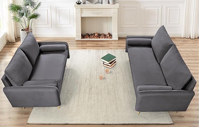 Kent Modern Sofa European Style Velvet Living Room Furniture with Tapered Legs Vintage Flair and Sleek Design Couch Grey