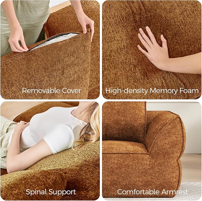 76.4 Cloud Loveseat Sofa Deep Seat Couch with Pillows Modern Comfortable Upholstery Boneless Sofa 1 Piece for Living Room Bedroom Apartment Removable CoverNo Assembly Required Orange