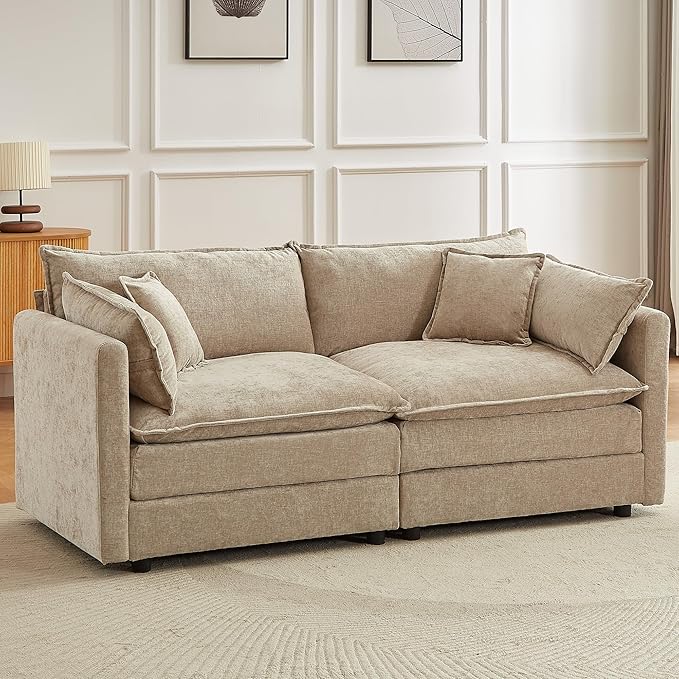 Modular Sectional Sofa 77 Inch Rectangle Shaped Couch Set with Armrests 2-Seater Comfy Cloud Couches for Living Room Apartment Coffee