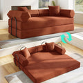 79'' Convertible Sofa Bed 5-in-1 Folding Sleeper Couch with Pull Out Bed Corduroy Modular Floor Sofa No Assembly Space Saving Guest Bed for Living Room Apartment Bedroom (Orange1) | Convertible Sof