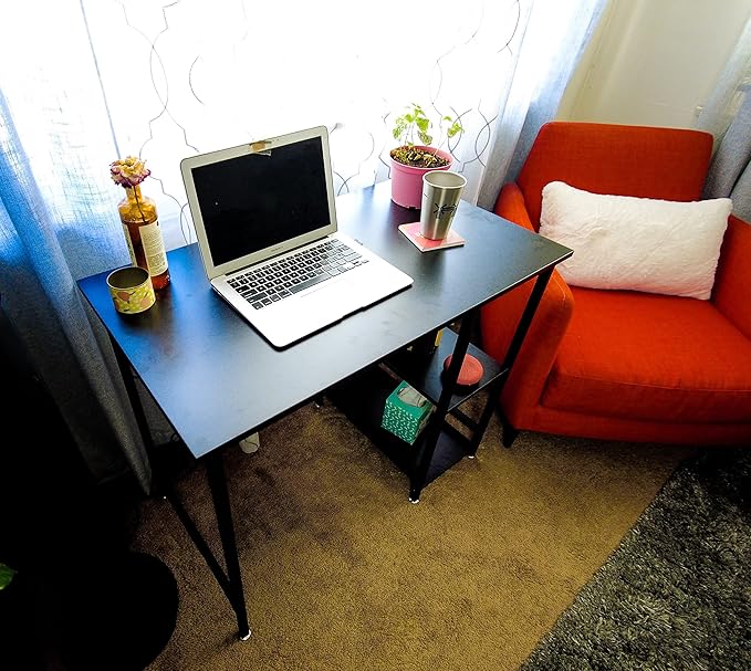 ZENY Small Computer Desk with Storage Shelves 36” Sturdy Home Office Writing Desk/Laptop PC Workstation Desk Metal Frame Computer Table Black
