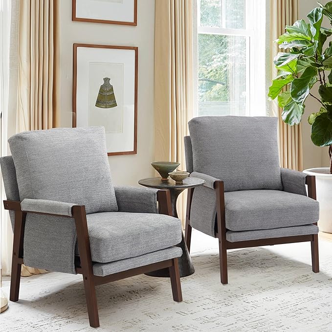 Grey Accent Chair for Bedroom &amp Living Room Mid Century Modern Accent Arm Chair Upholstered Anthropologie Accent Chair with Solid Wood Frame Fabric