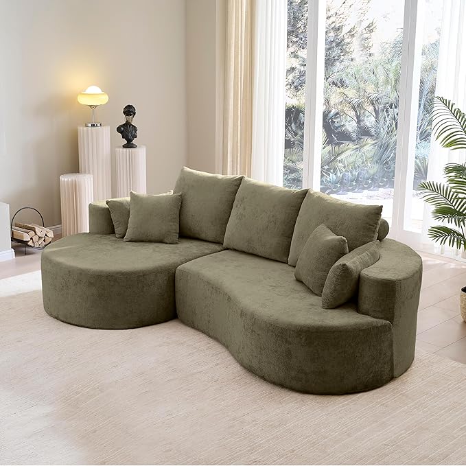 Christopher Knight Home Carden 106 Curved Modular Sectional Sofa Fabric Upholstered Comfy Sofa Couch with Chaise Lounge Modern Cloud Couch with Deep Seat No Assembly Required Olive Green