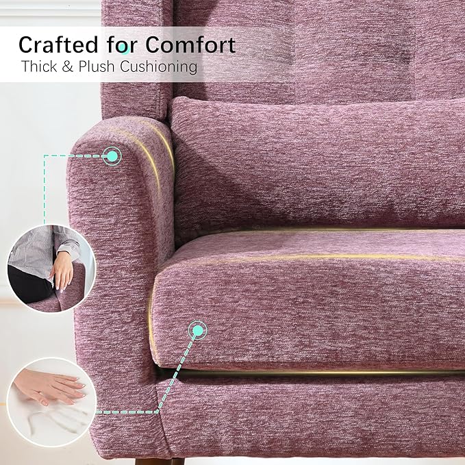 Modern Accent Chair Upholstered Arm Chair with Waist Pillow Single Sofa Chair for Living Room Bedroom Small Spaces (Purple)