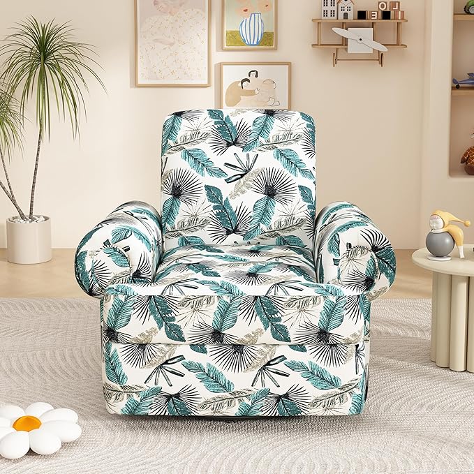 Merax Manual Recliner Sofa Swivel Recliner Rocker Chair with Adjustable Backrest for Living Room Bedroom or Nursery Green&ampBrown