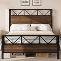 LIKIMIO Queen Bed Frame Tall Industrial Headboard 51.2  Platform Bed Frame with Strong Metal Support Solid and Stable Noise Free No Box Spring Needed Easy Assembly Walnut