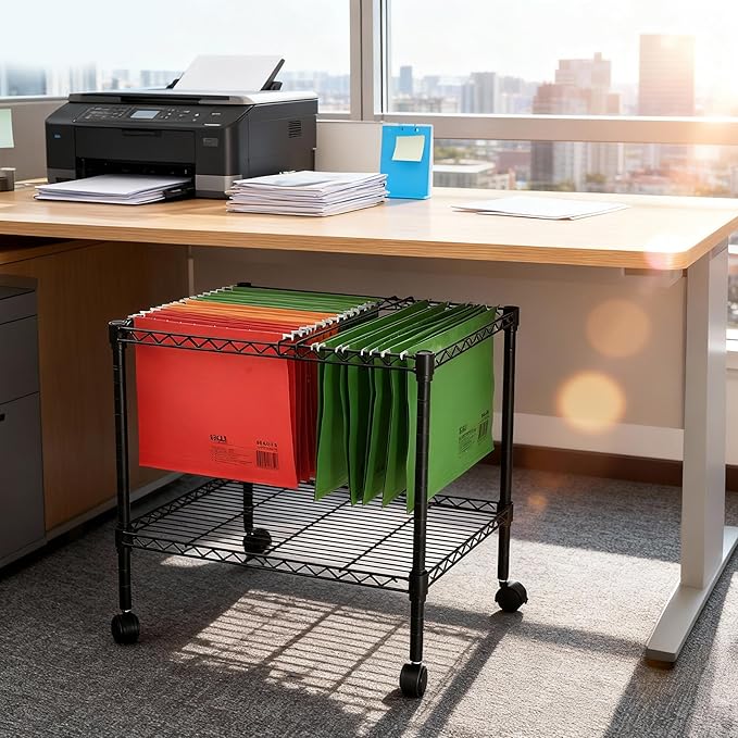 Finnhomy Premium 1-Tier Metal Rolling File Cart for Letter Size and Legal Size Folder Black