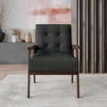 Accent Chair with Button-Tufted Linen Upholstery Wooden Armrests Cushioned Seat Easy Assembly Charcoal Grey