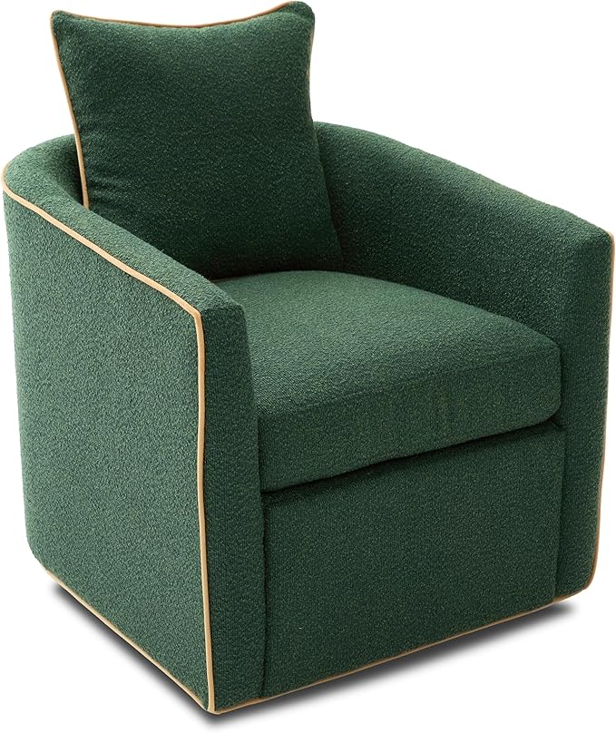 360° Swivel Accent Chair with Curved Armrest Bouclé Upholstered Club Chair Barrel Sofa Chair for Living Room Reading Corner Small Spaces (Green13)