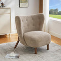 Scott Living Aurora Boucle Upholstered Wingback Accent Chair Solid Wood Living Room Slipper Chair Bedroom Comfy Reading Chair Brown