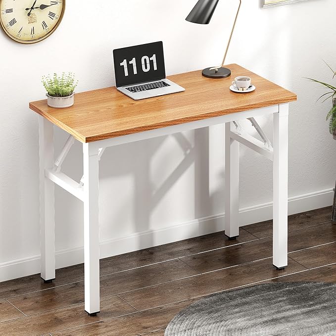 Need Folding Computer Desk - 31.5 Inch Foldable Office Writing Work Study Kids Student Teacher Home Bedroom Table for Small Space Teak White