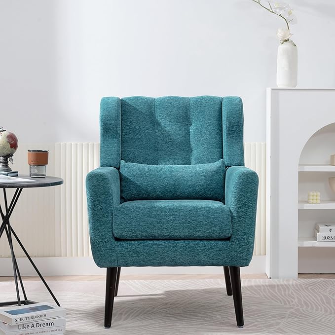 Bellemave Modern Accent ChairChenille Fabric Reading Living Room Side ChairSingle Sofa with Wood Legs Armchair for Living Room Bedroom(Teal)