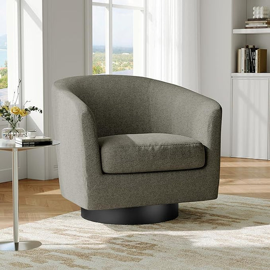 Swivel Barrel Accent Chair Modern 360° Swivel Round Barrel Chairs with Curve Back Upholstered Chenille Fabric Armchair Single Sofa Club Chair for Living Room Bedroom Tan