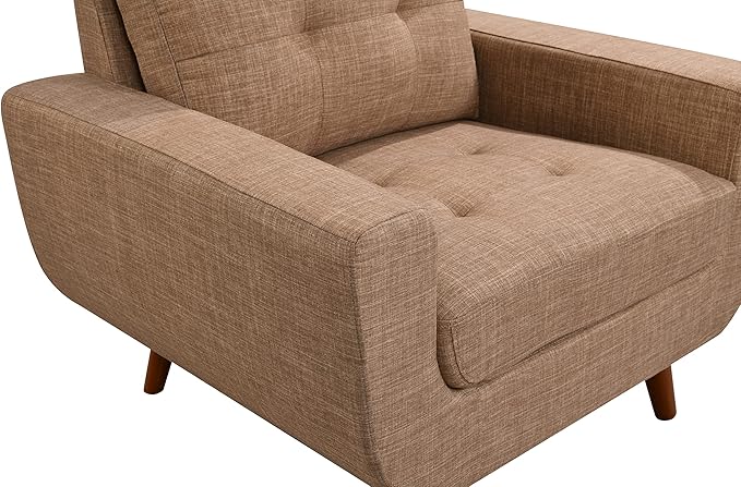 41”Linen Fabric Accent Chair Mid Century Modern Armchair for Living Room Bedroom Button Tufted Upholstered Comfy Reading Accent Sofa ChairsLight Brown
