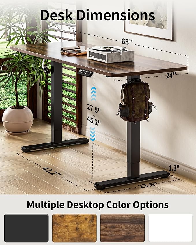 BIZUM Electric Standing Desk 63 x 24 Inch Computer Desk-Gaming Desk Dark Walnut Home Office Desks Height Adjustable Memory Stand Up Computer Workstation