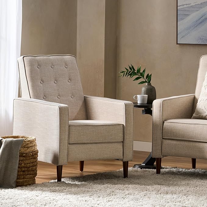Mid-Century Fabric Rocker Recliner Chair with Tufted Design Adjustable Single Recliner Sofa with Thicker Seat Cushion with Pocket for Living Room Bedroom Apartment (Wheat Style1)