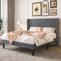 SHA CERLIN Queen Size Velvet Bed Frame with Vertical Channel Tufted Wingback Headboard Upholstered Platform Bed with Wood Slats No Box Spring Needed Easy Assembly Grey