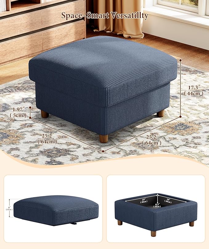 Kidirect 87in L Shaped Couch Modular Sofa No Tool Assembly Comfy Sectional Couches for Living Room 21in Deeper Seats Corduroy Sofas for Living Room with 2 Pillows Loveseat Sofa Set Blue Couch | C