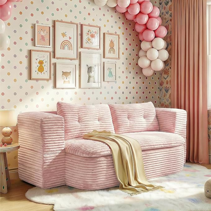 78.7-inch Folding futon Sofa BedConvertible Sleeper Couch BedComfy Memory Sponge Double Sofa Mattress for Living Room(Pink+Blanket) | No Assembly Boneless Skin-Friendly Corduroy breathable mater