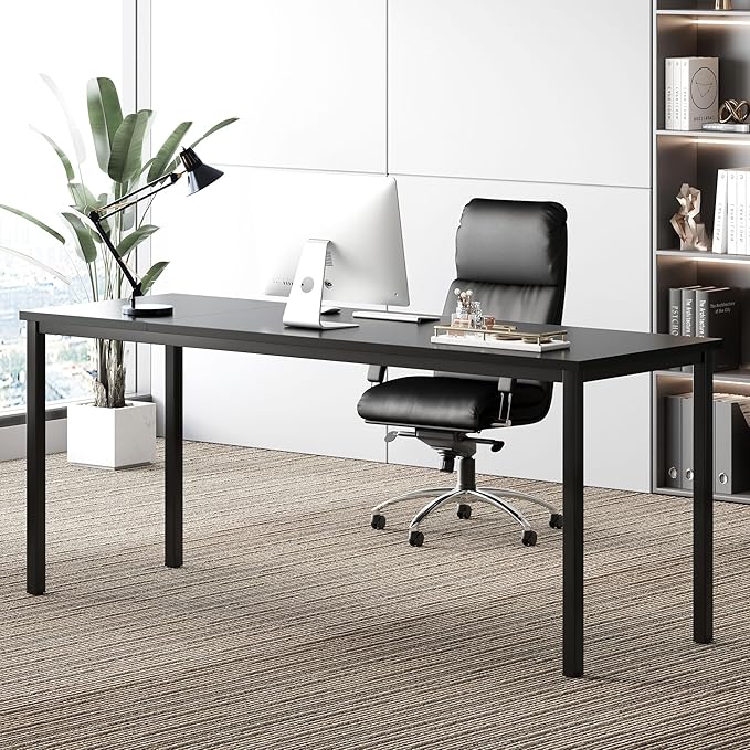 Need 70.8 Inch Sturdy Computer Desk Large Study Student Writing Desk Simple Style PC Workstation with Black Metal Frame for Home Office Black