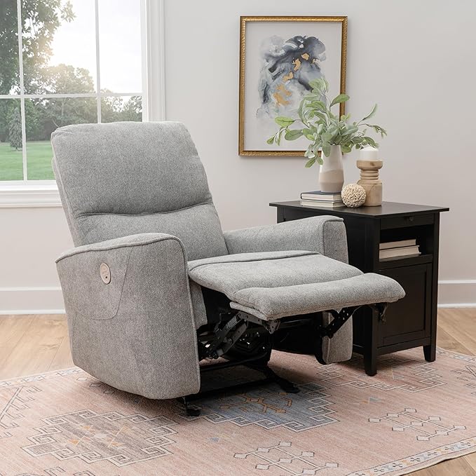Powell Kylee Grey Upholstered Power Reclining Chair with Charging Port