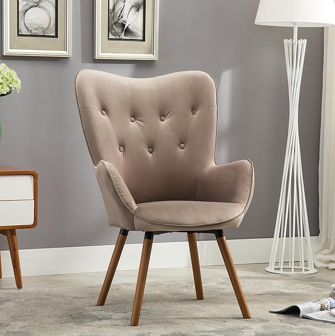 Roundhill Furniture Doarnin Contemporary Silky Velvet Tufted Button Back Accent Chair Taupe