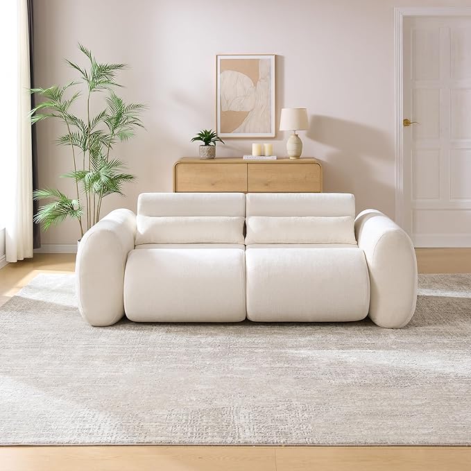 Christopher Knight Home Orri 79 Cozy Chenille Upholstered Cloud Couch 3-Seater Modern Sofa Home Sofa Living Room with Round Arm Sturdy Wooden Frame Lounge Chair Indoor Easy to Assembly White