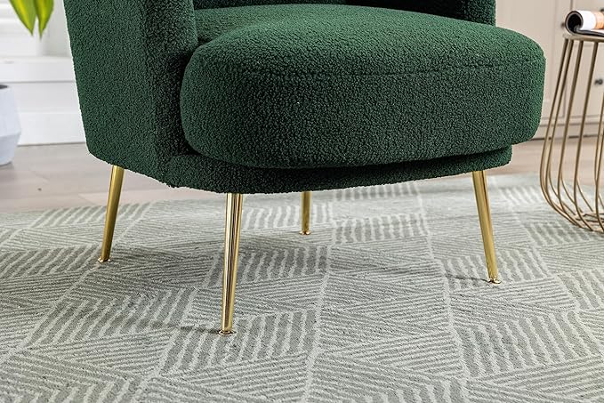 30.32 W Accent Chair Upholstered Curved Backrest Reading Chair Single Sofa Leisure Club Chair with Golden Adjustable Legs for Living Room Bedroom Dorm Room (Green Boucle)