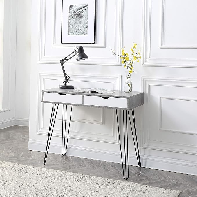 AC Pacific Laurel Small Desk with Drawers for Bedroom Study Home Office or Dorm Stylish Modern Table for Computer or Vanity Use with Marbling Design Gray