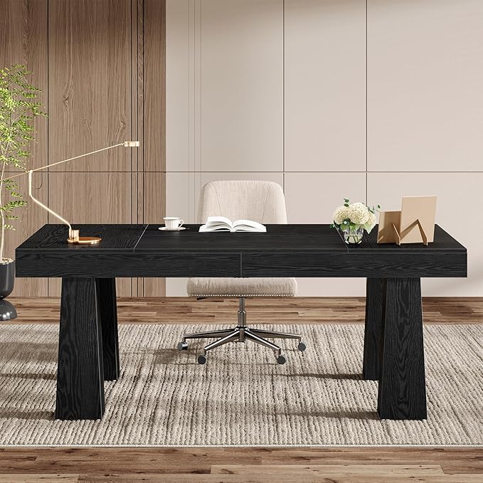 Tribesigns 63-Inch Executive Computer Desk Modern Industrial Home Office Desk with Heavy Duty Tapered Legs Spacious Workstation for Office Black Simple Modern Writing Table