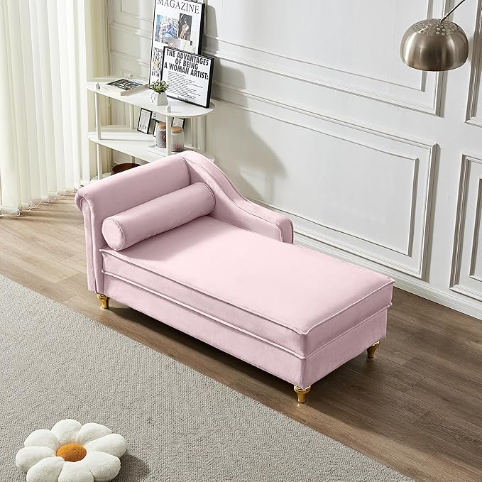 60.6 Velvet Chaise Lounge Sleeper Sofa with Large Hidden Storage &amp Lumbar Pillow Upholstery Tufted Lounge Chair Indoor with Gold Metal Legs &amp Armrest Reclining Sofa Chair for Living RoomBe