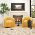 Swivel Accent Chair Velvet Barrel Arm Chair for Living Room Pumpkin Shaped Curved Chair with Metal Base for Bedroom Balcony Study Room（Yellow Set of 2）