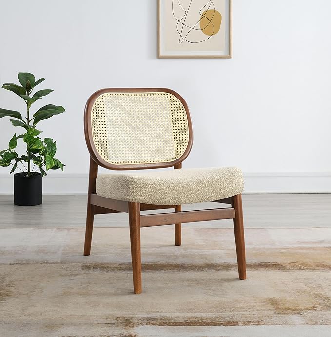 Coaster Home Furnishings - Rayo - Wood - Cane Back Upholstered Accent Chair with Armless Design Cushioned Seat and Tapered Legs - Living Room - Camel - 900621