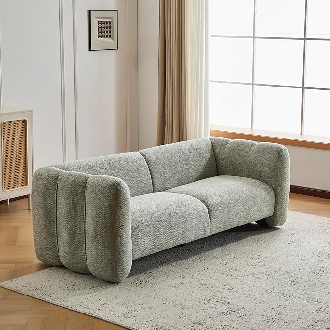 Christopher Knight Home Ahri 83'' Wood Frame Lounge Sofa Couch with Wave Design Soft Seating 3-Seater Sofa with Armrests Comfy Chenille Upholstered Home Sofa for Living Room Light Green