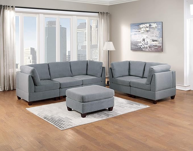 NewCosmos Living Room Furniture Armless Chair Grey Linen Like Fabric 1pc Cushion Armless Chair Wooden Legs