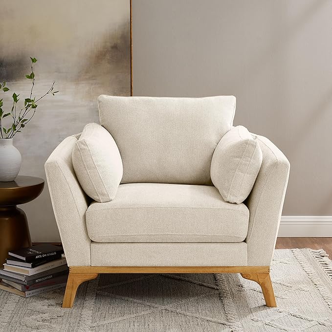 VANOMi Large-Sized Accent Chair Thick Cushion Bedroom Reading Chair Comfortable Living Room Single Sofa Linen Gray