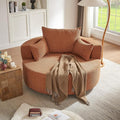 Oversized Round Swivel Chaise Modern 360°Swivel Barrel Chair with 3 Pillows Comfy Chenille Chaise Lounge Chair Indoor Single Cloud Circle Sofa for Living Room Bedroom Office (Red)
