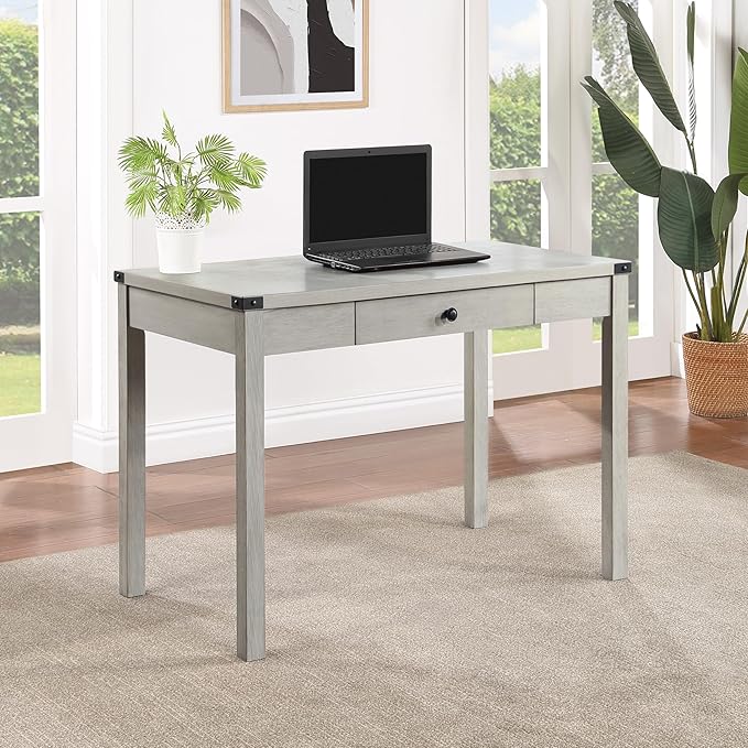 OSP Home Furnishings Victor Modern Rustic Writing Home Office Desk with Drawer Champagne Oak Finish