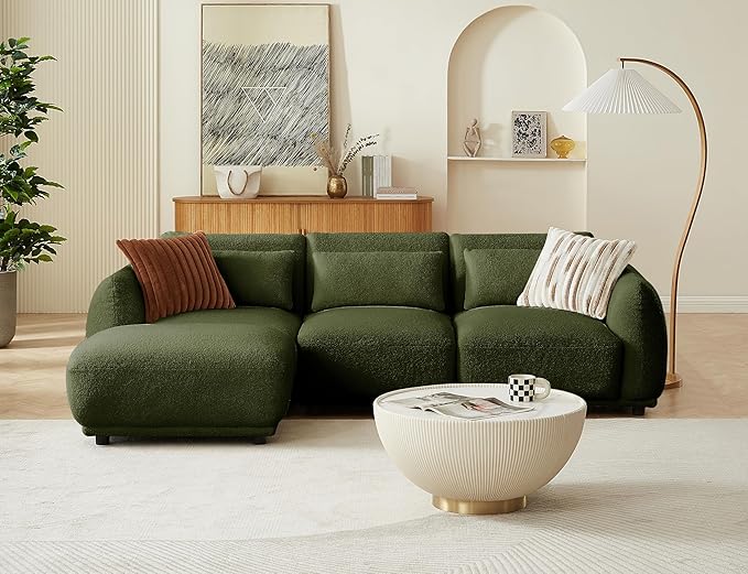 L Shaped Modular Sectional Couch with Removable Ottoman Convertible Cloud Sofa for Living RoomComfort Small Couch for Small Spaces(3 Set + 1 Ottomans - Green)