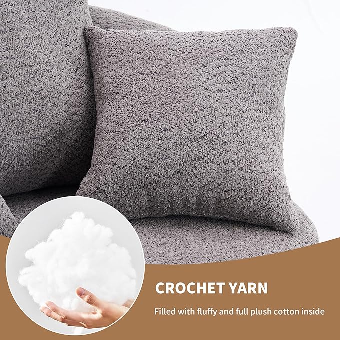 Yoglad 38.58'' Swivel Round Chair Comfy Boucle 360° Accent Chair with Thick Cushion Oversized Modern Single Sofa with 3 Pillows Soft Armchair for Nursery Living Room Bedroom Office (Grey)