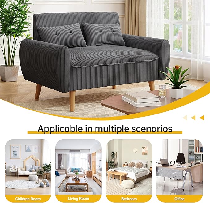 JAMFLY 47'' Small Loveseat Sofa 2 Seat Compact Couch with Tapered Legs Dark Grey Upholstered Furniture Solid Wood Frame Comfy Foam Cushion Easy Assembly for Small Spaces
