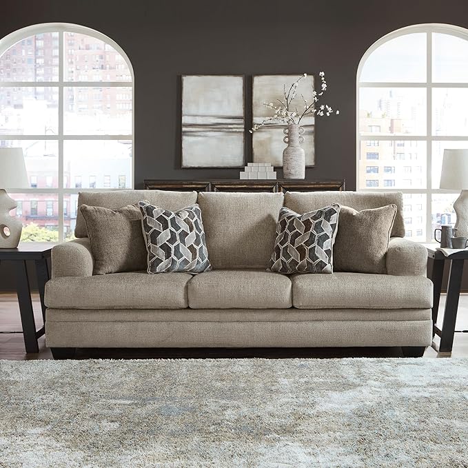 Signature Design by Ashley Stonemeade Casual Sofa with 4 Toss Pillows Light Brown