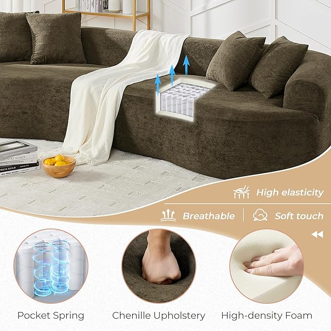 112'' Oversized Curved Modular Sectional Sofa Upholstered Chenille Boneless Couch Comfy Cloud Compression Sofa with Extra Deep &amp Wide Seat for Living Room Apartment Office Dark Brown