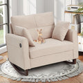 HOMREST Rocking Chair Upholstered Nursery Rocking Chair with High Back and Side Pocket USB Port Double Wide Rocker Glider Chairs with Wood Legs for Living Room Bedroom Nursery Beige