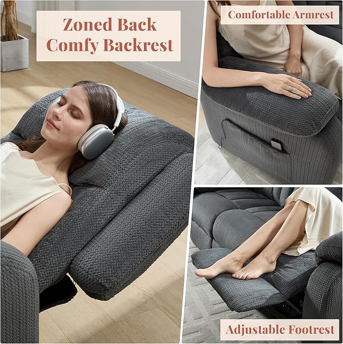 Jocisland Reclining Couch Power Reclining Sofa with Dual Wingback 3 Seater Recliner Sofa Recliner Couches for Living Room(Dark Gray)
