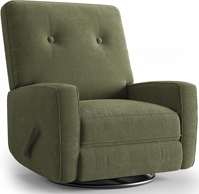 GarveeHome Recliner Chairs Swivel Rocker Recliner Glider Recliner Nursery Chair for Adults 360° Swivel Glider Rocking Chair for Living Room Bedroom Office RV Small Spaces Corduroy Green