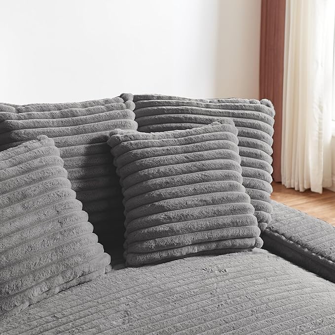 64 Oversized Chaise Daybed Lounge Sleeper Sofa Extra Wide Cloud Sofa&ampCouch Luxury Plush Corduroy Upholstered Loveseat Couch Deep Seat Living Room Queen Size Sofabed W/5 Pillows for Home/Apartmen