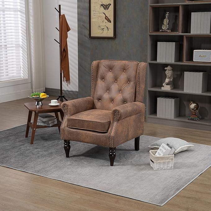 Modern Living Room Armchair Mid Century Accent Chair with Rolled Arms and Tufted BackUpholstered Microsuede Sofa Leisure Chair for Living Room/Bedroom/Office/Club